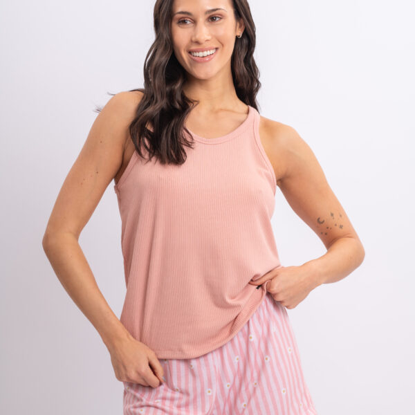 DOLCISIMA 1524L SHORT RAYADO CON MARGARITAS Y MUSCULOSA LISA