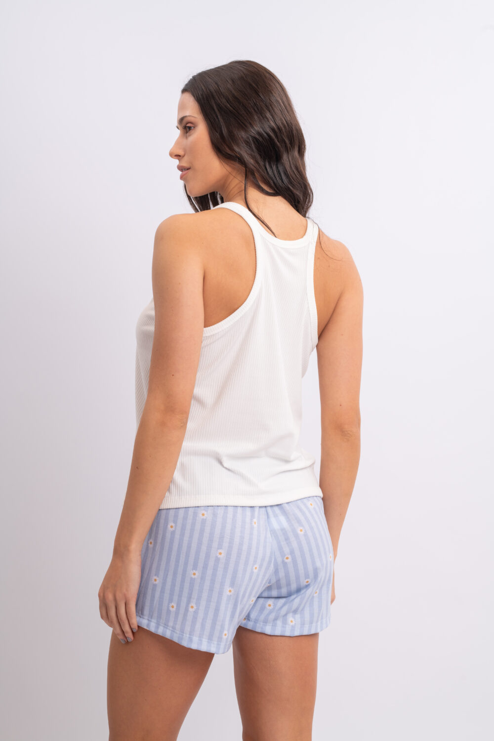 DOLCISIMA 1524L SHORT RAYADO CON MARGARITAS Y MUSCULOSA LISA - Imagen 3