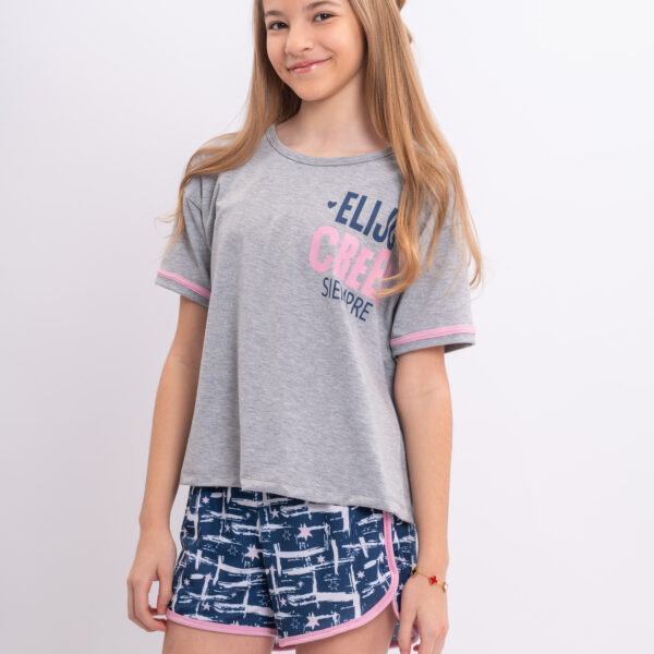DOLCISIMA 1535NL PIJAMA TEEN REMERA Y SHORT ESTAMPADO CON VIVOS