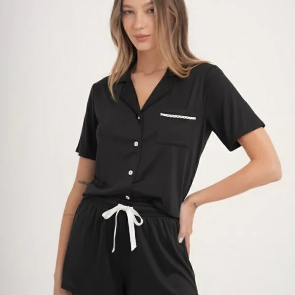 TRENDA 5542 SET PIJAMA VERANO CAMISERO CORTO- Modal Soft