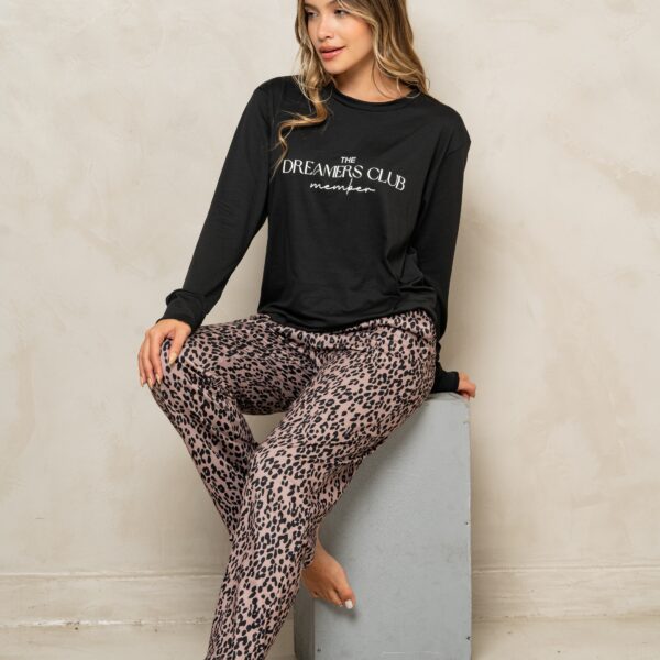 TRENDA L5602 SET PIJAMA CASACA LISA Y PANTALON ESTAMPADO MODAL GAMUZADO
