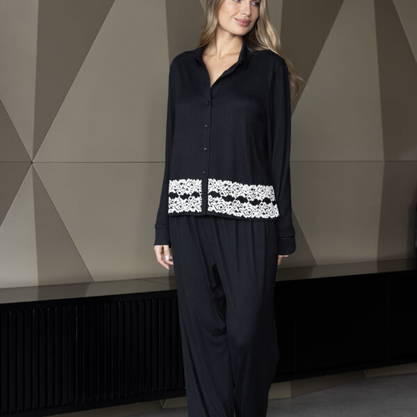 ANDRESSA P9085 PIJAMA MANGA LARGA CON PUNTILLA EN CINTURA