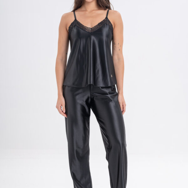 DOLCISIMA 1544L PIJAMA PANTALON LARGO Y SOLERO SATEN DE PUNTO Y PUNTILLA - Linea Reina